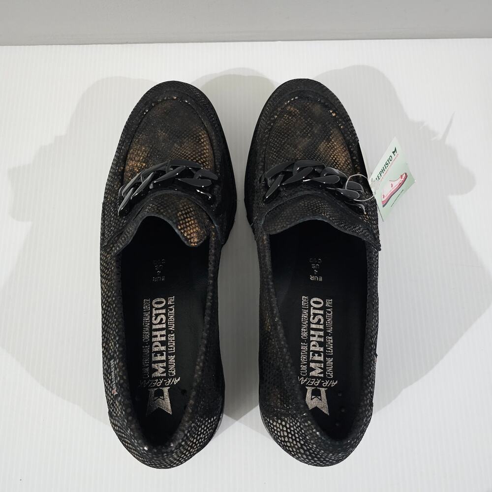 Mephisto Salka Lug Sole Loafer 6.5 Gold Snake Print Leather Chunky Slip On NEW - Picture 7 of 13